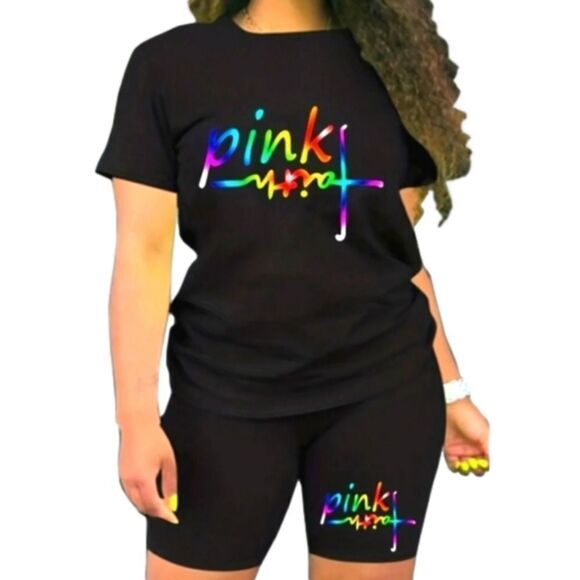 2pc pink faith tee and short set sz.Small - Picture 1 of 4